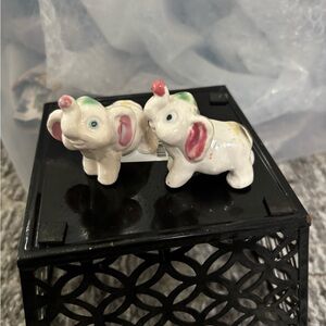 Vintage miniature Ceramic Elephant Figurines with Pink and Green Accents